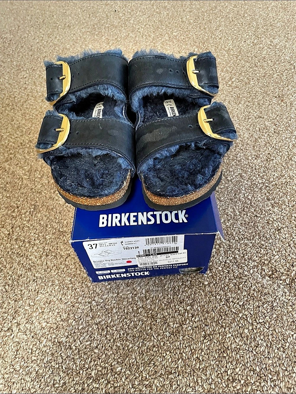 Birkenstock Arizona Big Buckle navy  Shearling Sandals US 37